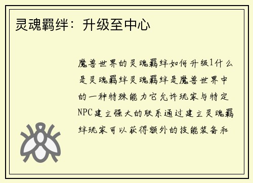 灵魂羁绊：升级至中心